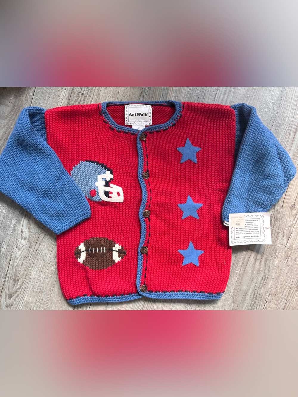 Boutique ArtWalk Red & Blue Football Themed Knit Cardigan